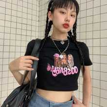 Cyber Y2k-ropa Grunge para mujer, camiseta Rosa Sexy, ropa de calle gótica Punk para mujer, Top Harajuku, ropa Kawaii e-girl, estética Emo 2024 - compra barato