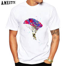 AMEITTE Creative Watercolor Art Skydiver Sport Funny Geek T-Shirt Unique Men T-shirts Humor Man Tees Parachute Jump Design Tops 2024 - buy cheap