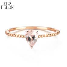 HELON Solid 14K Rose Gold Flawless 5x7mm Pear Genuine Morganite Engagement Ring For Women Birthday Trendy Fine Jewelry Best Gift 2024 - buy cheap