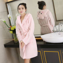 H5695 Women Warm Robe Female Winter Korean Cartoon Hooded Flannel Bathrobe Lady Plus Velvet Thickened Home Clothes Sleepwear 2024 - buy cheap