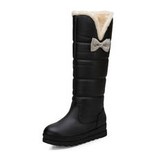 Botas de neve quentes de sola grossa bowknot confortáveis e aquecem botas com forro de pelúcia botas quentes e de joelho 2024 - compre barato