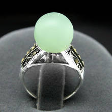 Raro 8mm luz verde pedra natural contas marcate 925 anel de prata esterlina tamanho 7/8/9/10 2024 - compre barato