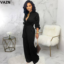 VAZN SMR9392 new office 2019 autumn sexy lady 3colors jumpsuit full sleeve V-neck jumpsuit sexy lady solid long jumpsuit 2024 - buy cheap