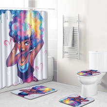 WUJIE-alfombrilla de baño para mujer africana, Juego de 3 piezas, 4 piezas, cubierta de asiento de inodoro, felpudos, cortina de ducha 2024 - compra barato