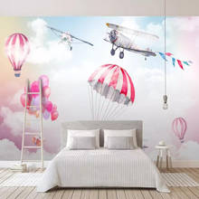 Milofi custom 3D wallpaper mural fresh and simple color sky plane hot air balloon background wall decoration wallpaper mural 2024 - buy cheap