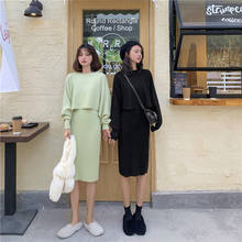 Avocado Green Suit, Female Two-Piece Western Dungaree Dress + Knitted Sweater 2024 - buy cheap
