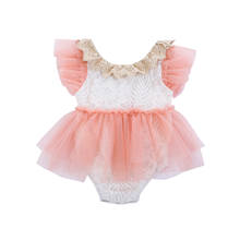 2021 0-24M Sweet Infant Baby Girl Romper Dress Knitted Collar Flower Lace Short Sleeve Patch Tutu Playsuit Sundress For Party 2024 - buy cheap