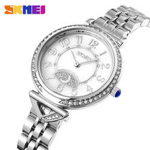 SKMEI Star Moon циферблат дизайн популярный стиль бриллиантовые женские наручные часы Элегантный серебряный стальной ремешок женские кварцевые ... 2024 - купить недорого