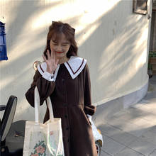 2020 повседневное свободное темно-синее ретро Тонкое платье женские платья японский Harajuku Ulzzang женский корейский кавайный милый одежда для женщин 2024 - купить недорого