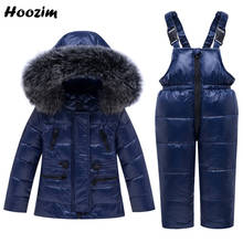 Conjunto de roupa de inverno para meninas 2-6 anos, pele boné de pato branco + calças grossas e quentes, conjunto de roupas azul royal para meninos 2024 - compre barato