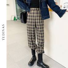 Yedinas-pantalones de pierna ancha de cintura alta para mujer, pantalón informal holgado a cuadros, estilo Harajuku, Coreano de primavera y otoño 2024 - compra barato