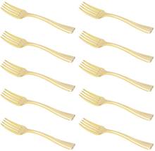 4 Inches Mini Gold Disposable Plastic Forks, Heavy Duty Fruit Dessert Cutlery,Plastic Silverware Perfect for Weddings, Parties 2024 - buy cheap