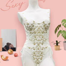 Sutiã floral bordado estilo palácio, uma peça encaixe macio anel de aço sexy renda mulheres lingerie plus size 2024 - compre barato