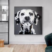 100% Ручная роспись Современные настенные художественные картины для гостиной домашний декор абстрактная черная белая собака картина маслом на холсте 2024 - купить недорого