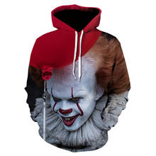 Унисекс, костюм клоуна из фильма на Хэллоуин, 3D принт с лицом дьявола, толстовка с капюшоном, пальто для мужчин и женщин, толстовка с джокером 2024 - купить недорого