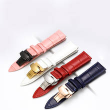 Correa de reloj de cuero genuino para mujer, correa de reloj de pulsera azul, rosa, rojo y blanco, hebilla rosa de 12mm, 14mm, 16mm, 18mm y 20mm 2024 - compra barato