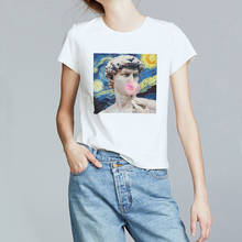 David Michelangelo Summer Mash T Shirt Short Sleeve Printed Statue Bubble Gum Chewing Gum Print Fun Harajuku New T-shirt Women 2024 - buy cheap