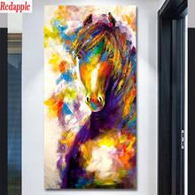 Diamante abstrato arte animal, pintado cavalo imagem de pintura diamante quadrado completo broca redonda mosaico ponto cruz arte da parede 2024 - compre barato