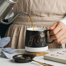 Taza de cerámica de contorno creativo en oro con tapa, cuchara, taza de café de gatito, tazas de cerámica para oficina, vasos de oficina, regalo para pareja 2024 - compra barato