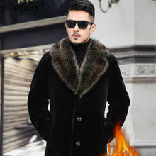 Abrigo de piel auténtica para hombre, chaqueta de lana con capucha y Cuello de piel de visón, de talla grande, DS493, YY779 2024 - compra barato