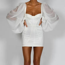 Ocstrade Fall Fashion Mesh Long Sleeve Bodycon Dress 2020 New Arrival Women Mini White Bodycon Dress Sexy Night Club Party Dress 2024 - buy cheap