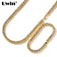 UWIN-cadenas y pulsera de tenis de 1 fila, conjunto de joyería de hip hop, collar de 5mm de oro/blanco, diamantes de imitación completos para hombres y mujeres 2024 - compra barato