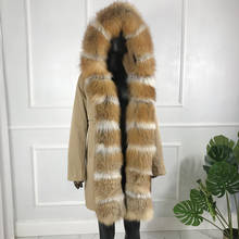 Jaqueta feminina parca com pele de coelho, casaco feminino com capuz pele de raposa real 2024 - compre barato
