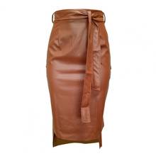 50% HOT SALES!!!Sexy Women Autumn Winter Faux Leather Bandage Button Bodycon Split Midi Skirt 2024 - buy cheap