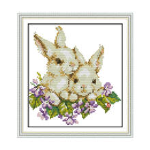 Two rabbits cross stitch kit cartoon 11ct count canvas stitches embroidery DIY handmade needlework plus 2024 - buy cheap