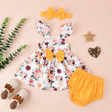 Summer Baby Girl Clothes Sets Infant Baby Girls Floral Print Bowknot Dress Shorts Headbands Outfits Infant Clothing Outfits 2024 - buy cheap