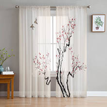 Plum Blossom Branch Bird Ink Style Tulle Curtains for Living Room Decoration Modern Chiffon Sheer Voile Kitchen Bedroom Curtain 2024 - buy cheap