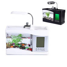 Mini aquário eletrônico de led, decoração com bomba d'água para aquário, mini aquário, tanque de peixes, com calendário 2024 - compre barato