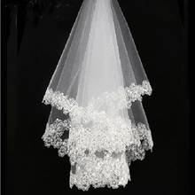 Arrival White Lace Edge White Tulle Bridal Wedding Veils One Tier Beaded 120cm Bride Veils 2024 - buy cheap