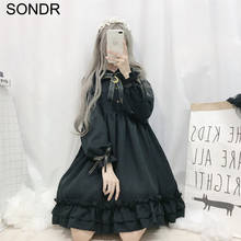 Kawaii Ruffled Lolita Autumn Women Dress Cute Bow Moon Soft Girl Wind Lolita Dresses Summer Women Vintage Retro Dark Dress 2020 2024 - buy cheap