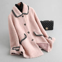 Casaco de pele verdadeira my4560, jaqueta feminina de pele de ovelha para inverno, roupas femininas, casaco de lã rosa coreano 2020 2024 - compre barato