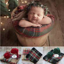 Dvotinst Newborn Photography Props for Baby Christmas Plaid Blanket Wraps Hat Studio Shoots Accessories Fotografia Photo Props 2024 - buy cheap