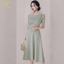 H Han Queen New Slash Neck Summer Dresses Women's Mid-Calf A-Line Dress Elegant Korean Simple Office Wear Party Casual Vestidos 2024 - buy cheap