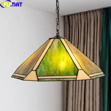 FUMAT Tiffany Brife Style Pendant Lamp Single Hanging Light Fixture Stained Glass Rhombus Green Dinning Bed Study Coffee Room 2024 - buy cheap