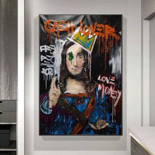 Abstracto graffiti jesus amor dinheiro engraçado cartazes e impressões pintura a óleo na lona arte da parede fotos para sala de estar decoração 2024 - compre barato
