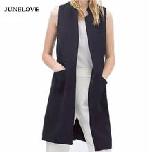 JuneLove New blazer casual vest waistcoat women stand collar long suit vest female jacket coat black pockets office lady Work 2024 - buy cheap