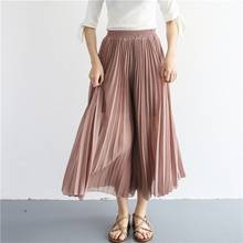 Pleated Skirt Summer Fashion 2019 Women Skirts Chiffon Elastic Waist Solid Color Midi Long Female Plisse Skirt AA4936 2024 - buy cheap