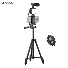 Andoer-kit de vídeo vlog, com tripé ajustável para telefone, com suporte para celular, luz led, obturador remoto para produção de vídeo de entrevista 2024 - compre barato