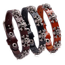 Jessingshow-pulsera de cuero auténtico para hombre y mujer, brazalete de aleación de Calavera, estilo Retro, Punk, joyería femenina 2024 - compra barato