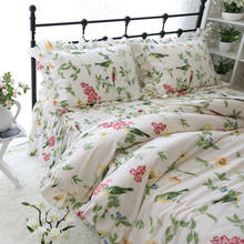Pastoral flower bird print bedding set garden ruffle duvet cover set natural cotton bed sheet pillow cover queensize HM-10F 2024 - buy cheap