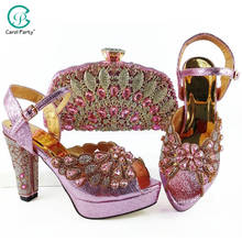 Hot Sellling 2021 Italian Design New Arrival Nigerian Fashion Crystal Style Women Shoes and Bag in Pink Color for Party Wedding 2024 - buy cheap