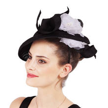Sombrero grande de fiesta para mujer, tocado de boda con bonitos accesorios florales, lazos, diadema 2024 - compra barato