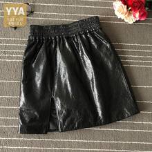 High Street Women Genuine Leather Shorts Skirt Sexy Elastic High Waist Split Wrap Mini Skirts Female Fashion Autumn A-line Skirt 2024 - buy cheap