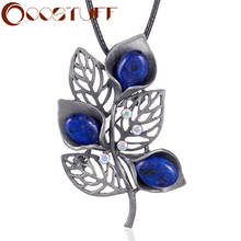 Vintage Plant Jewelry Long Necklace for Women Leaf Pendants Blue Stone Beads Black Goth Chains Jewellery Suspension Chokers 2020 2024 - buy cheap