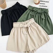 Women's Shorts Summer Bow Tie Solid Color Wide Leg Shorts Drawstring High Waist Plus Size Casual Elastic Waist Loose Shorts 2024 - buy cheap