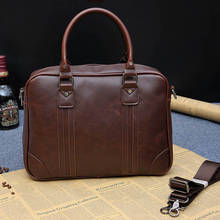 Портфель А4 мужской брендовый деловой t коричневый, сумка для ноутбука Crazy Horse, повседневный винтажный дорожный портфель на плечо 2024 - купить недорого